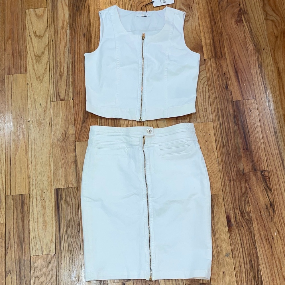NEW 7 for all Mankind 2 piece White Zip-Up Sleeveless Top and Skirt Set 28 / L